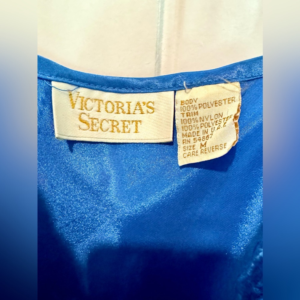 Vtg 90’s Victoria's Secret Gold Label Plunging Royal Blue Long Nightgown Sz M - Picture 4 of 11